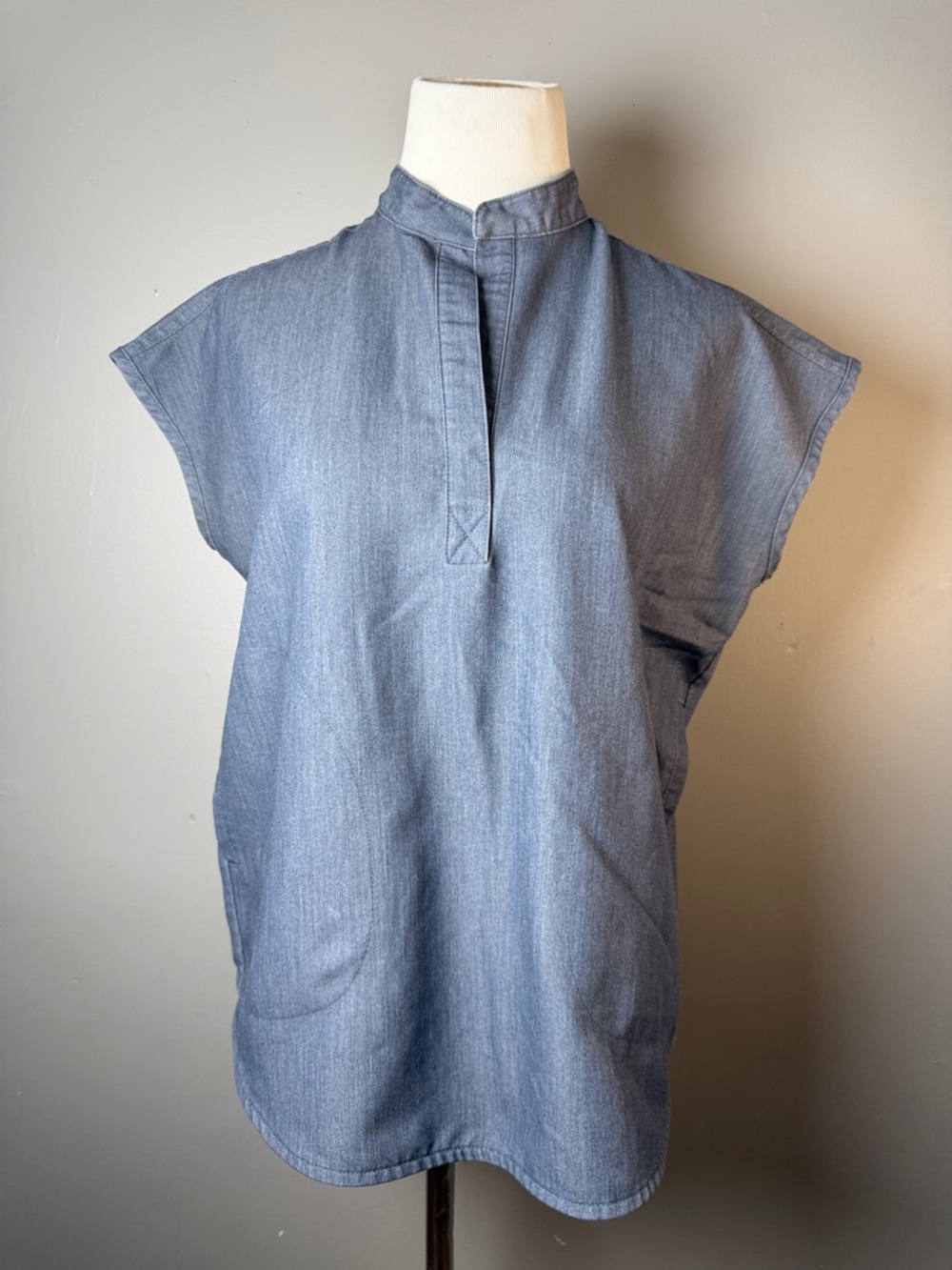 Chambray Popover Tunic Top - Light Denim Blue
